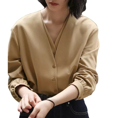 Blouse Femme Boutonnée à Col V avec Manches Plissées Chic und Stil