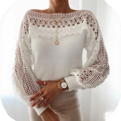 Pull en tricot pour femmes avec des éléments en dentelle et des volants Chic und Stil