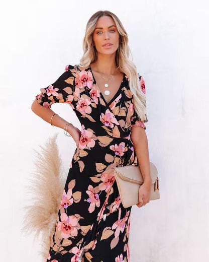 Robe maxi portefeuille florale dame Chic und Stil