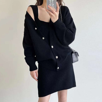 Robe en tricot pour femmes avec un motif à fines côtes et une coupe asymétrique Chic und Stil