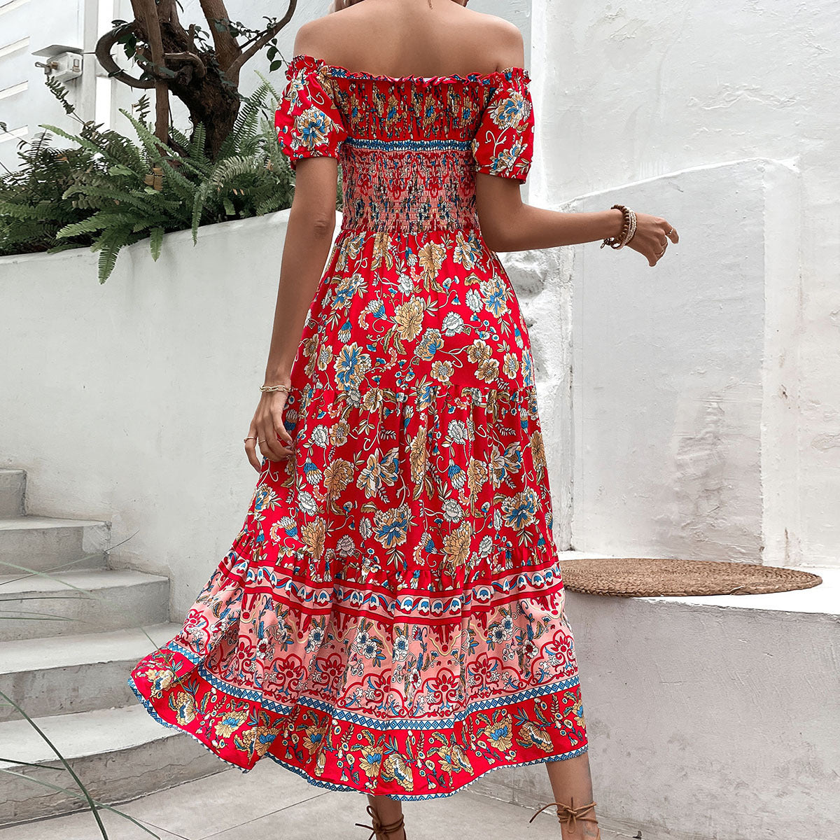 Femme Off-Shoulder Bohémien Maxi Robe Chic und Stil