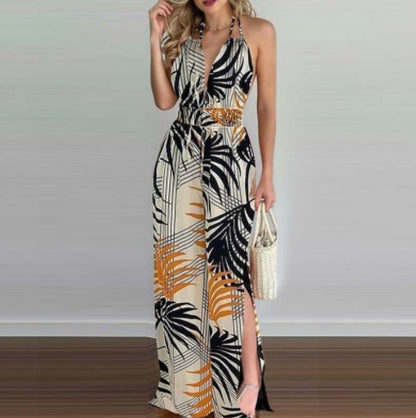 Combinaison halter femme avec jambes larges et fentes latérales Chic und Stil