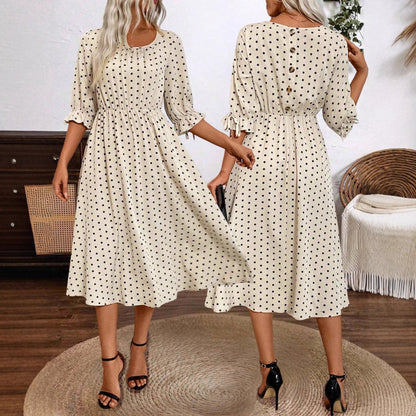 Robe midi femme avec des manches bouffantes décoratives et une taille élastique Chic und Stil