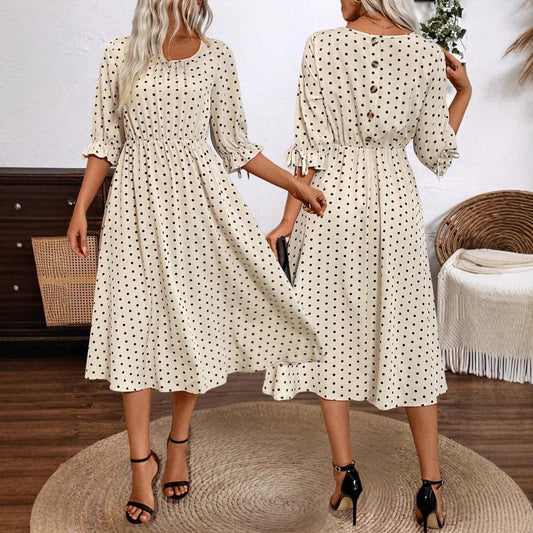 Robe midi femme avec des manches bouffantes décoratives et une taille élastique Chic und Stil