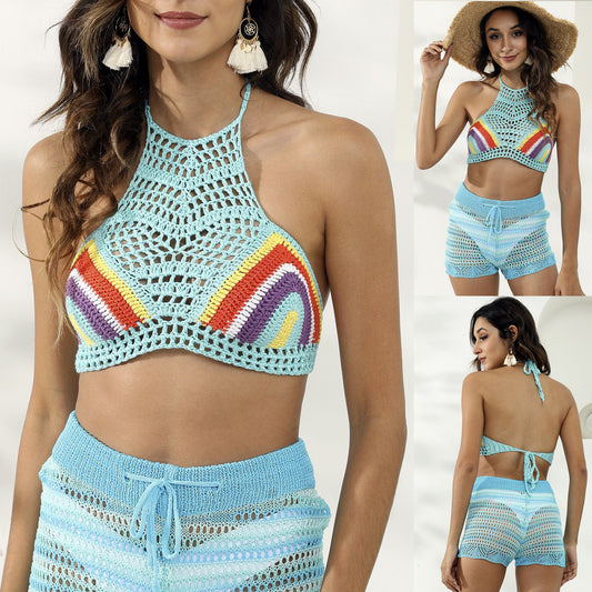 Ensemble haut halter en crochet et shorts pour femmes Chic und Stil