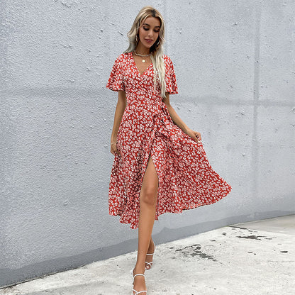 Robe portefeuille à imprimé floral pour femmes avec fente haute Chic und Stil