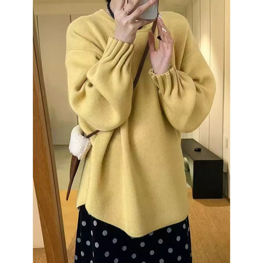Pull décontracté pour femmes avec design de manches texturées enroulées Chic und Stil