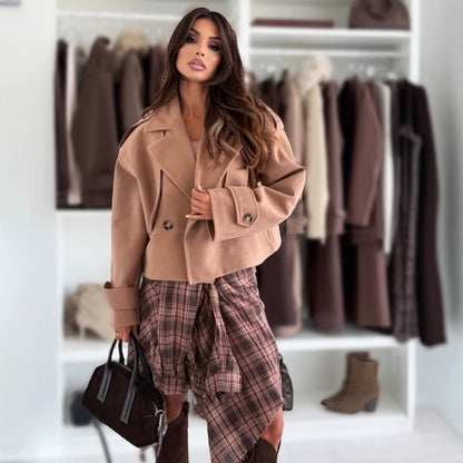 Dames Élégante Veste en Laine Courte Chic und Stil