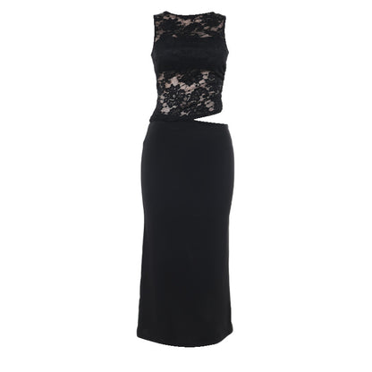 Robe maxi élégante en dentelle à découpe pour femmes Chic und Stil