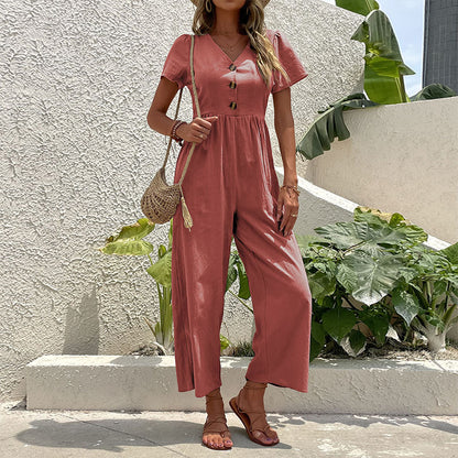 Dames élégant à boutons large pantalon combinaison Chic und Stil