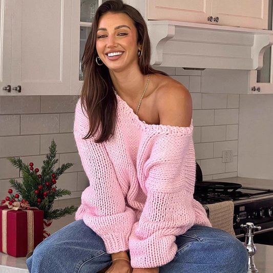 Pull en tricot oversized pour femmes avec épaules dénudées et manches volumineuses Chic und Stil