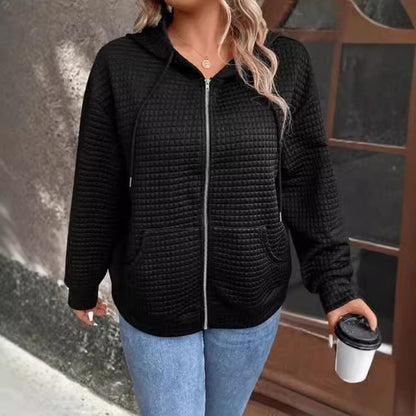 Veste à capuche pour femmes avec motif gaufré texturé et fermeture éclair pratique Chic und Stil