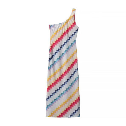 Robe maxi femme avec décolleté asymétrique et motif zigzag vif Chic und Stil