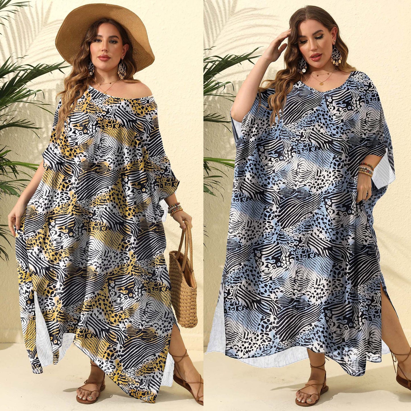 Dames Élégant Exotique Imprimé Plage Kaftan Robe Chic und Stil