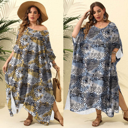 Dames Élégant Exotique Imprimé Plage Kaftan Robe Chic und Stil