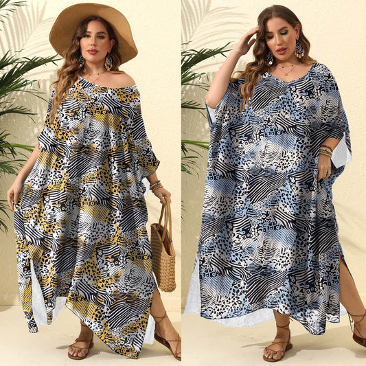 Dames Élégant Exotique Imprimé Plage Kaftan Robe Chic und Stil