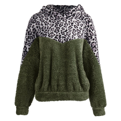 Dames Pull en teddy confortable avec capuche et motif léopard Chic und Stil