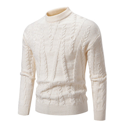 Slim knit pullover for men with cable pattern and high collar Chic und Stil