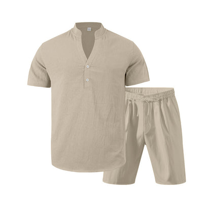 Elegant men's short sleeve set with innovative button placket and comfortable pants Chic and Style
