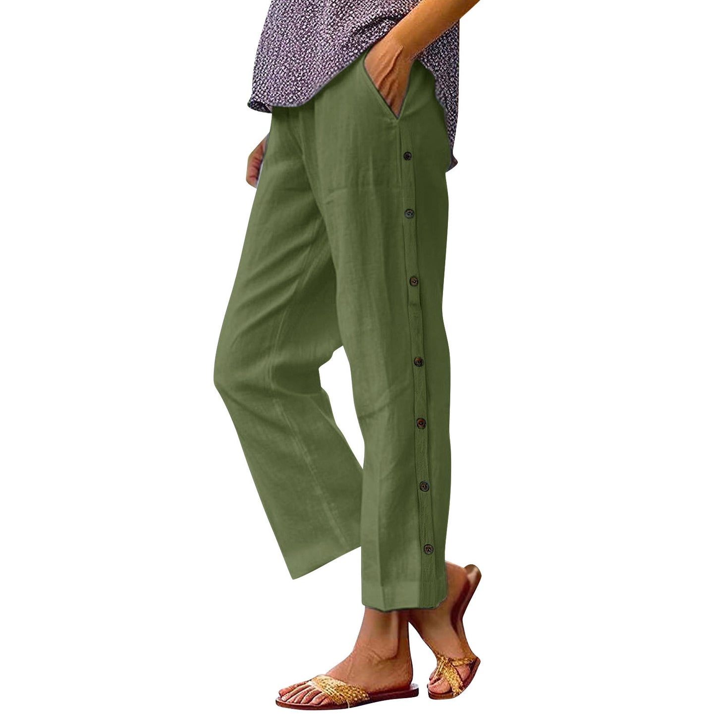 Women Lightweight and Breezy Summer Pants with Side Buttons Chic and Style