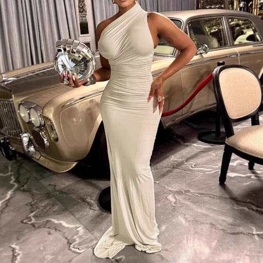 Dames Élégante Robe Maxi Enveloppe avec Encolure Asymétrique et Coupe Luxueuse Chic und Stil
