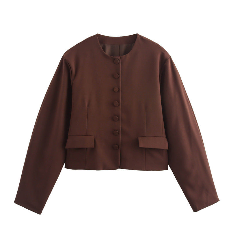 Dames Élégante Veste Courte avec Détails de Boutons Chic und Stil