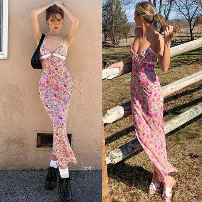 Robe maxi femme avec imprimé floral et élégantes bretelles spaghetti Chic und Stil