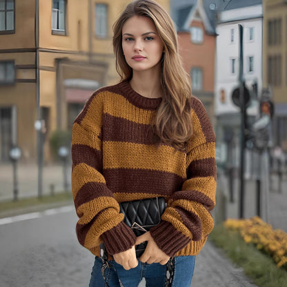 Femme pull en tricot rayé surdimensionné Chic und Stil
