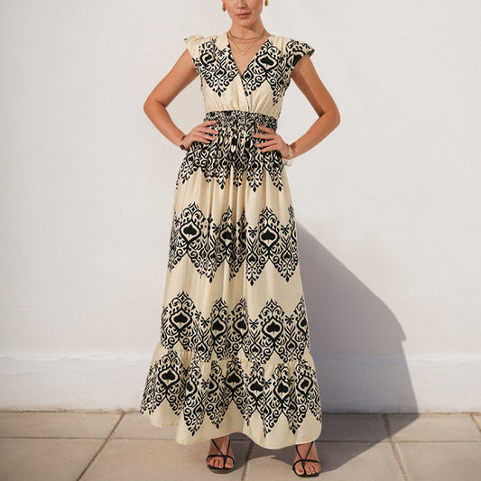 Robe maxi ethnique à imprimé pour femme avec manches à volants Chic und Stil