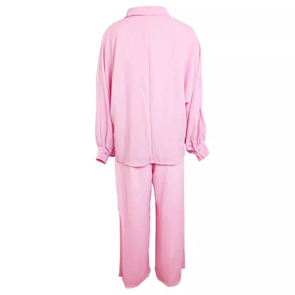 Dames Ensemble de blouse décontracté avec pantalon large et top à boutons Chic und Stil