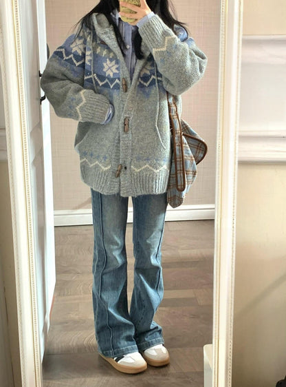 Ladies fluffy knit pullover with high collar and chic and stylish embellishments