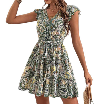 Dames Robe Mini Imprimé Paisley Fluide Chic und Stil
