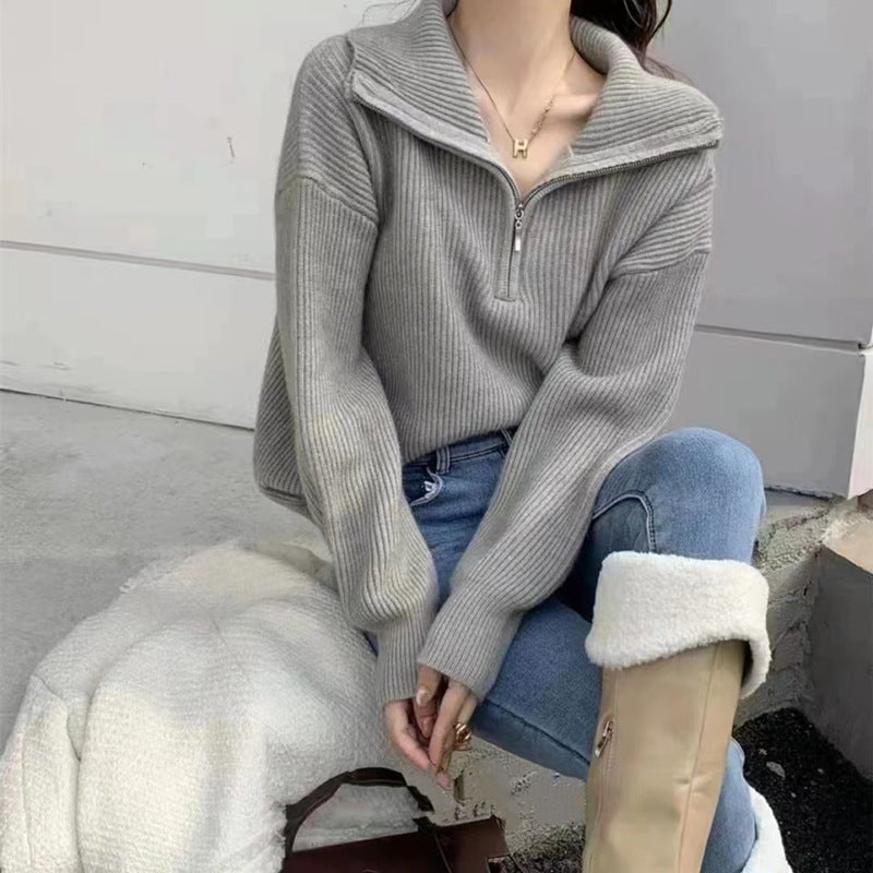 Pull en tricot pour femme avec col haut et demi-zip Chic und Stil