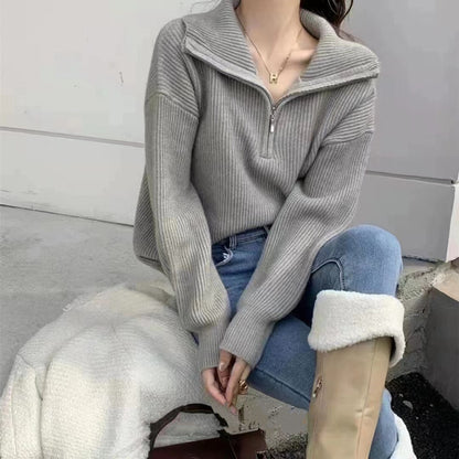 Pull en tricot pour femme avec col haut et demi-zip Chic und Stil