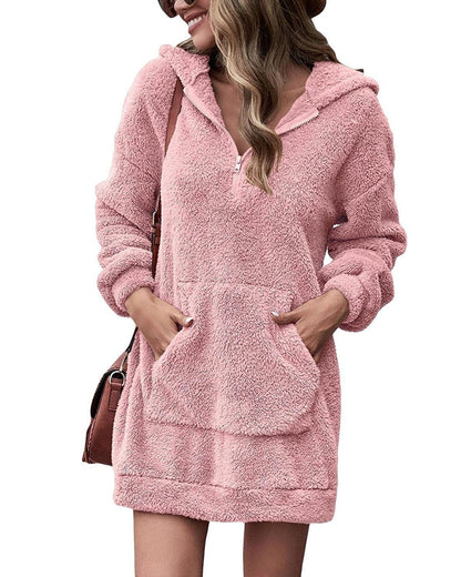 Robe hoodie douillette pour femmes avec poches pratiques et fermeture éclair mi-haute Chic und Stil