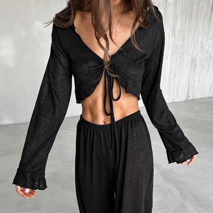 Casual loungewear set for women with short top and wide-leg pants Chic and Style