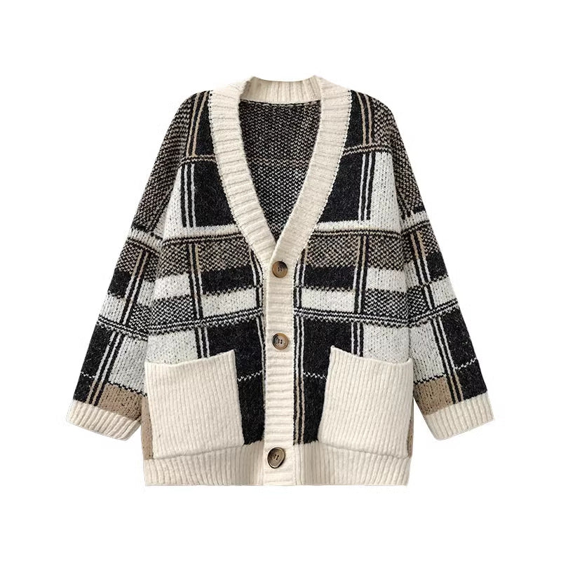 Ladies Oversized Pullover with Checkered Pattern Chic und Stil