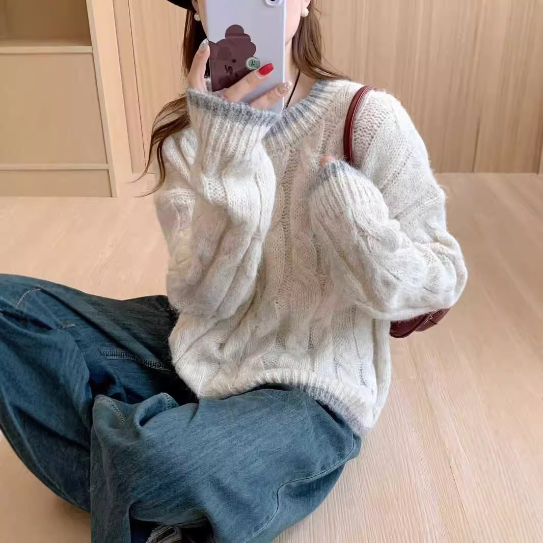 Dames grosse tricot pull avec motif en torsades et encolure ronde Chic und Stil