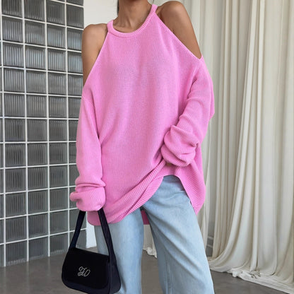 Pull-over en tricot décontracté pour femmes avec design d'épaule ouverte et motif côtelé doux Chic und Stil