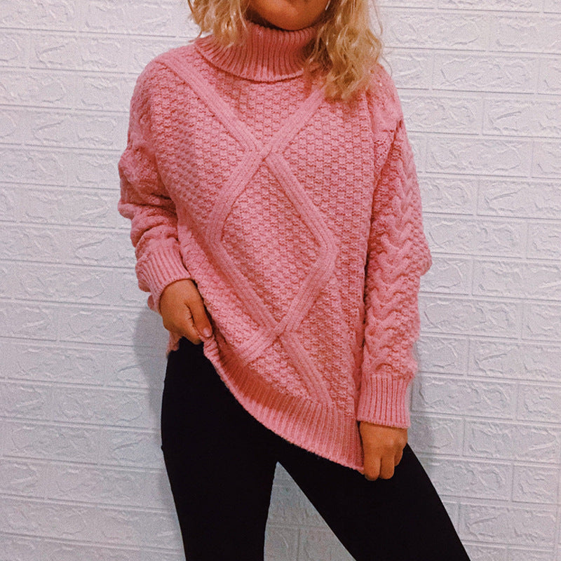 Pull en grosse maille pour femme avec un motif de torsade à la mode et un grand col Chic und Stil