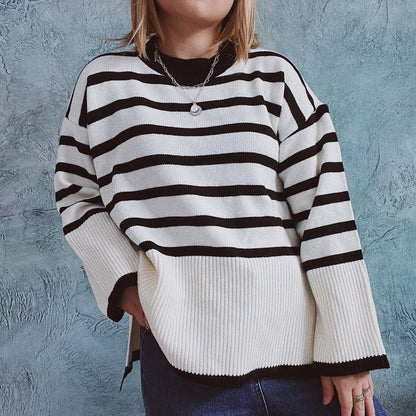 Pull en tricot décontracté pour femmes avec un motif rayé moderne et une fine structure côtelée Chic und Stil