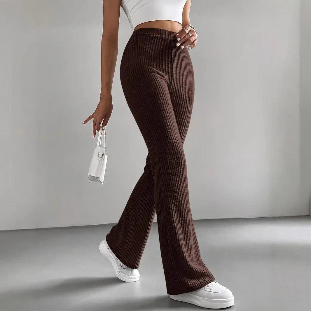 Women Elegant and Comfortable Ribbed High-Waisted Pants Chic and Style