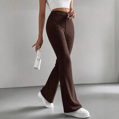 Women Elegant and Comfortable Ribbed High-Waisted Pants Chic and Style