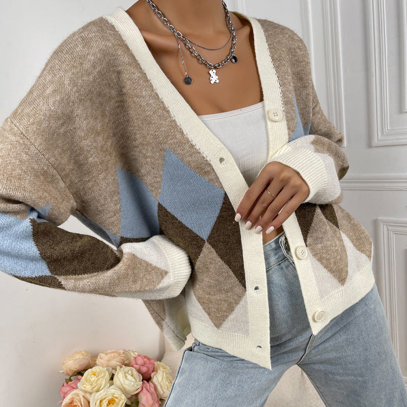 Dames gilet en tricot élégant avec des motifs en losanges attrayants Chic und Stil