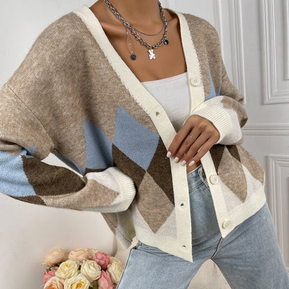 Dames gilet en tricot élégant avec des motifs en losanges attrayants Chic und Stil