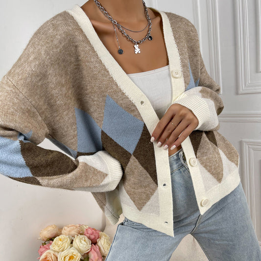 Dames gilet en tricot élégant avec des motifs en losanges attrayants Chic und Stil