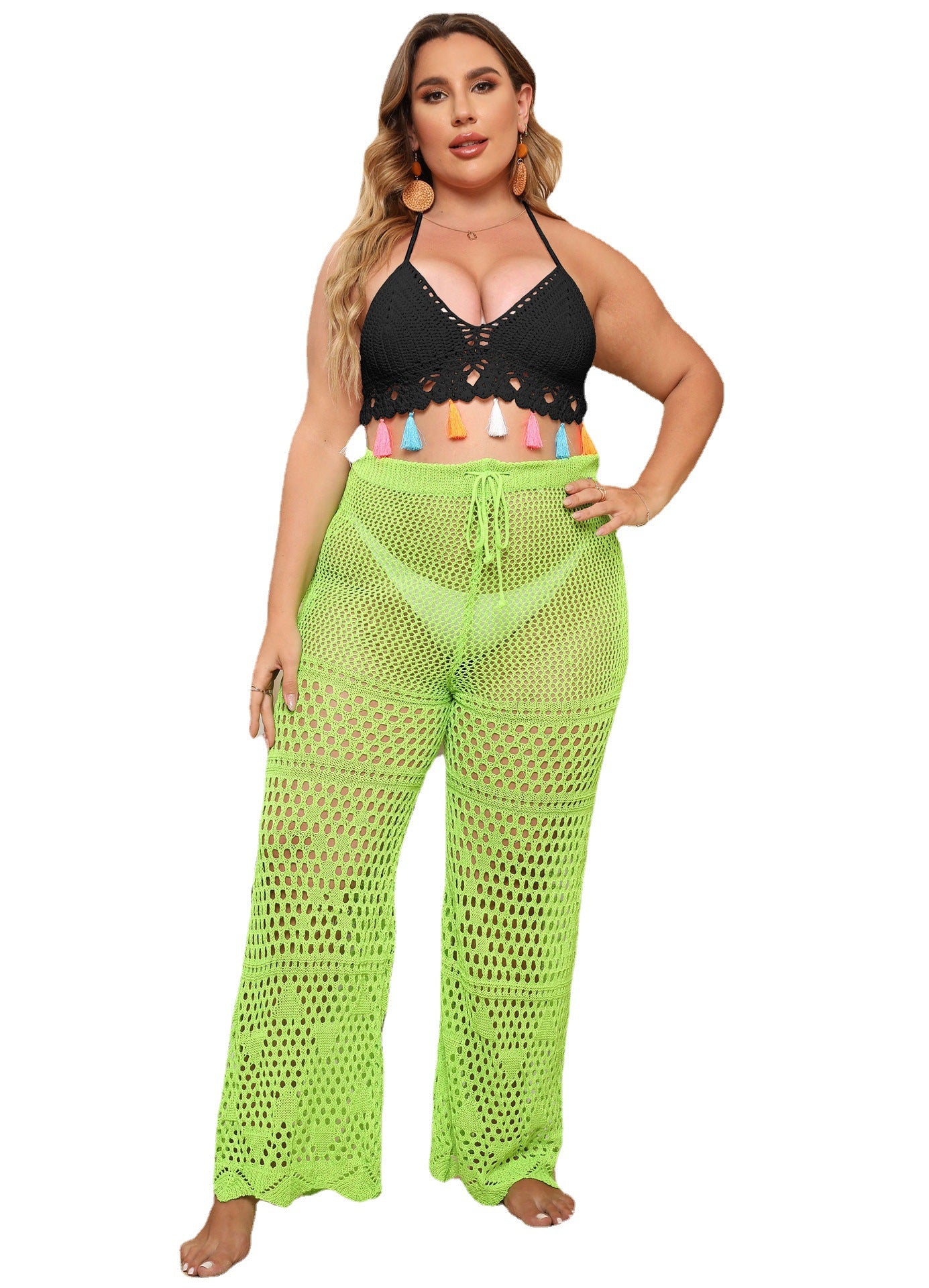 Dames Bohémien Tricot Haut à manches courtes avec franges colorées Chic und Stil