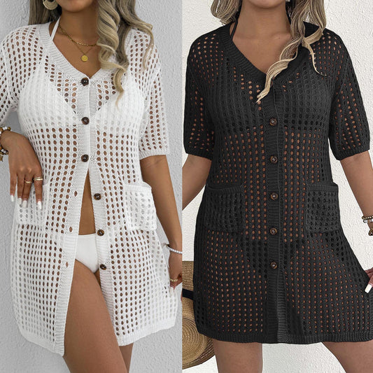 Ladies lightweight button closure beach shawl Chic and Style