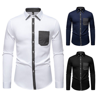 Chemise à manches longues pour hommes avec col contrasté et poche poitrine tendance Chic und Stil
