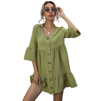 Femme Bohémien Bouton Haut A-ligne Robe Chic und Stil
